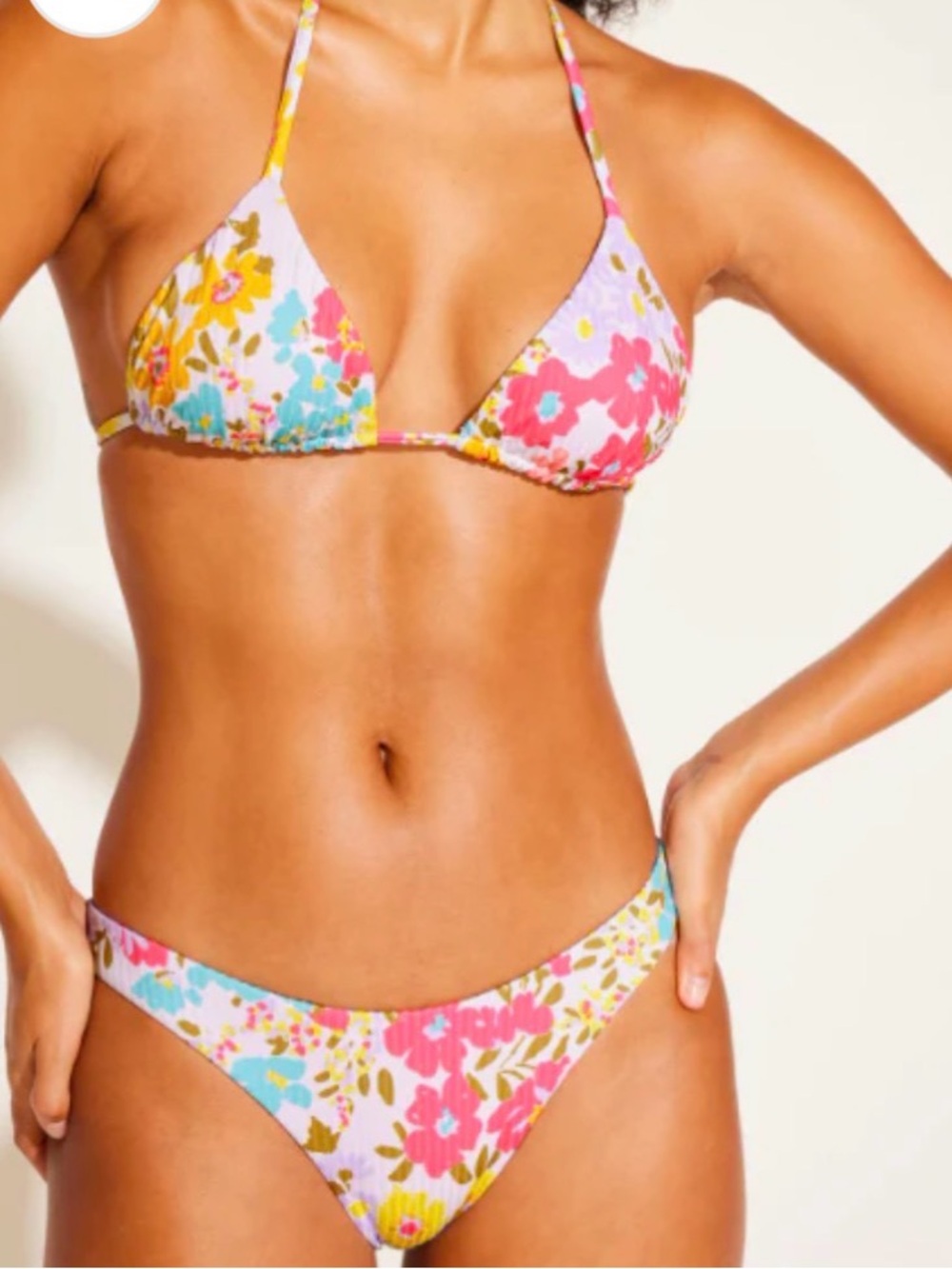 Vitamin A Gia Triangle Top & Cali High Leg Bottom Wildflower Eco Rib Size L